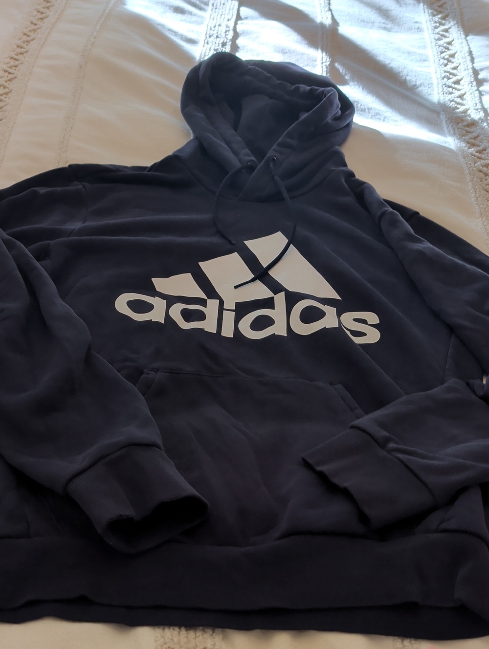 adidas Navy Hoodie with White Trefoil Logo